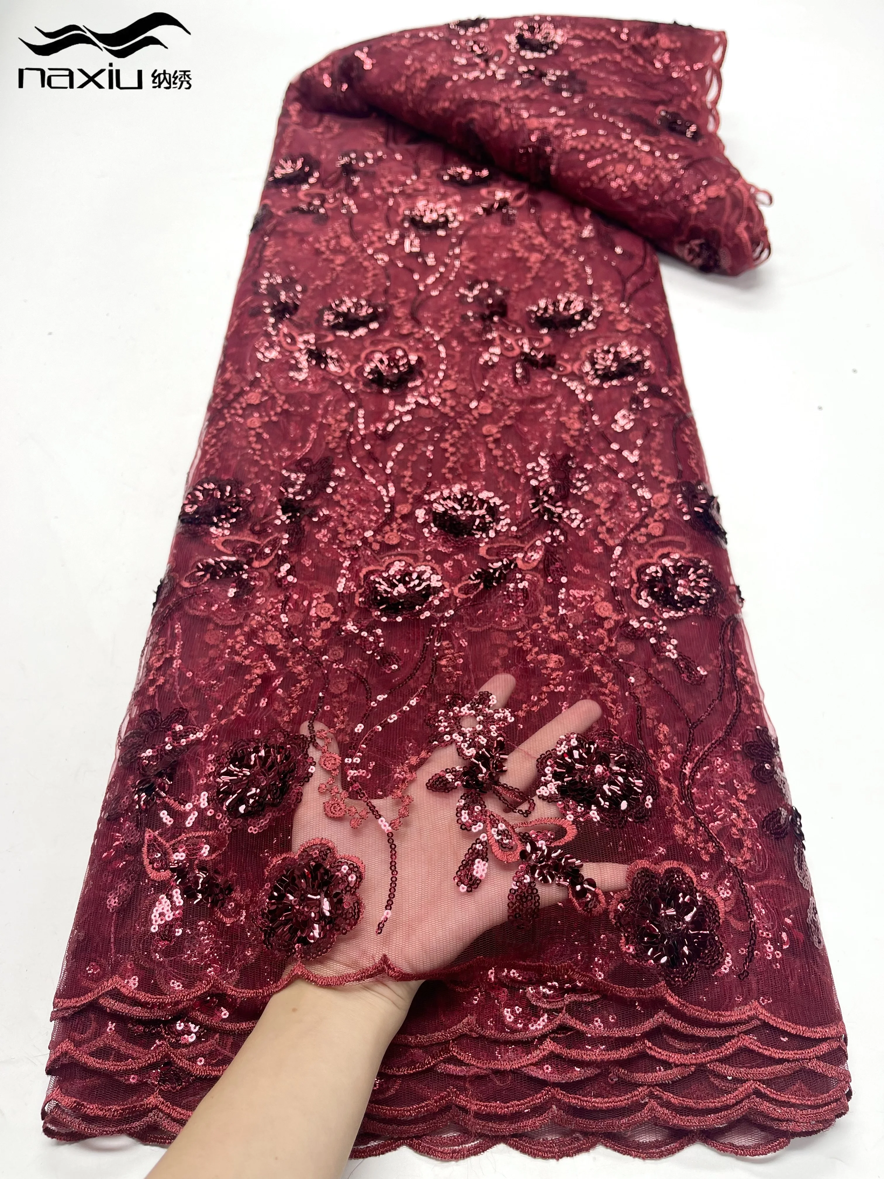 

Madison African Net Lace High Quality Lace Embroidery With Sequins French Tulle Lace 5 Yards Nigerian Lace Fabric For Wedding