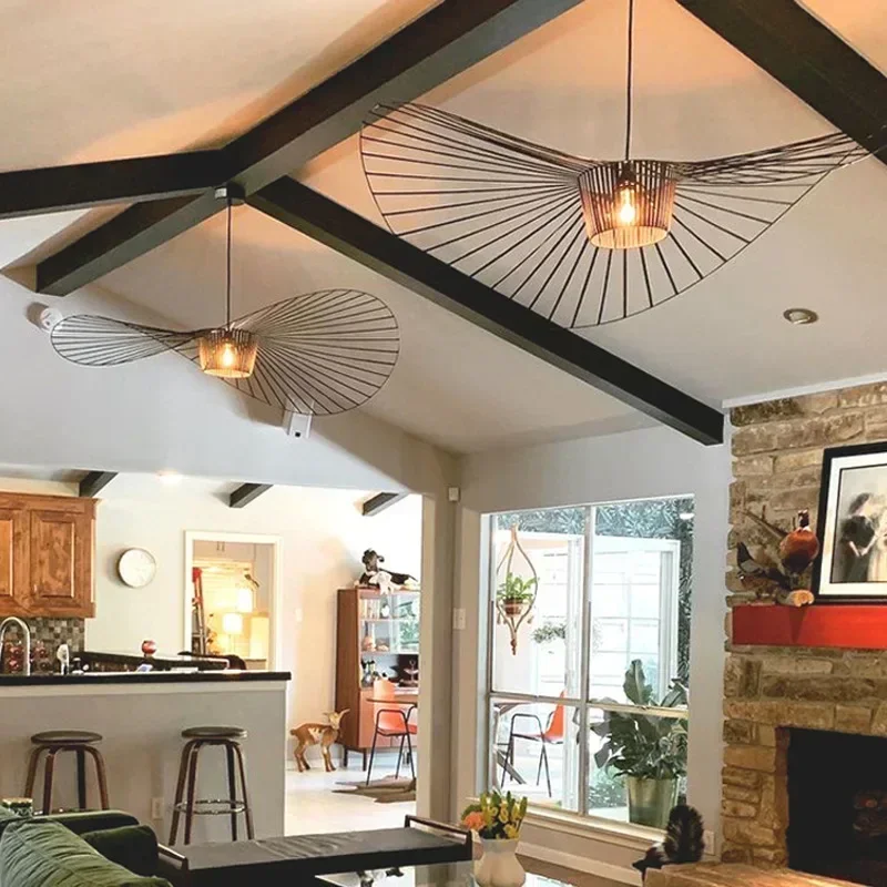 Nordic Modern Designer Artistic Creativity Straw Hat LED Chandelier Retro Bedroom Dining Room Indoor Decoration Lighting Fixture Led Chandelier Ceiling Chandelier
