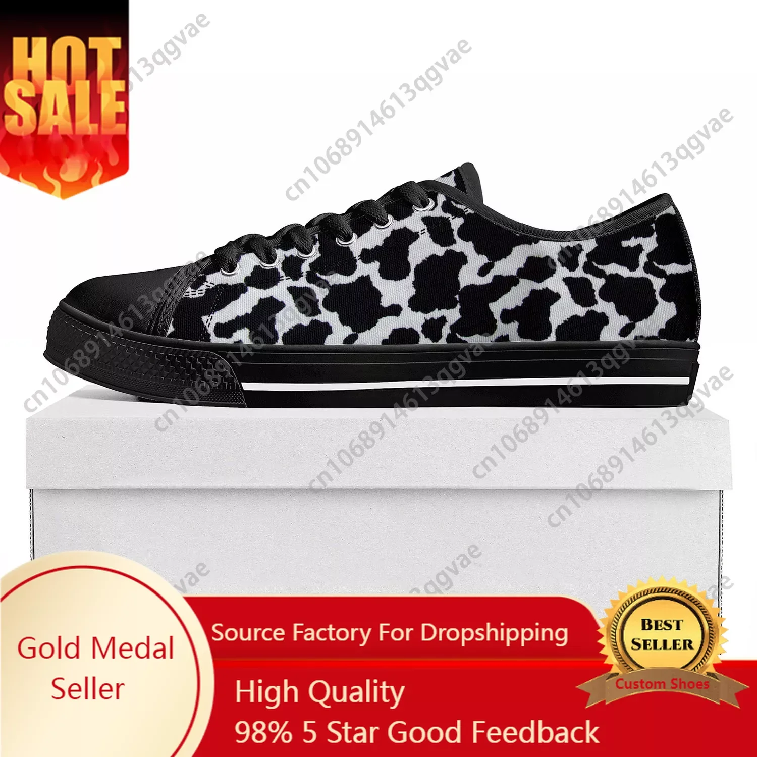 

Cow Print 3D Pattern Low Top High Quality Sneakers Mens Womens Teenager Canvas Sneaker Black White Printed Couple Custom Shoe