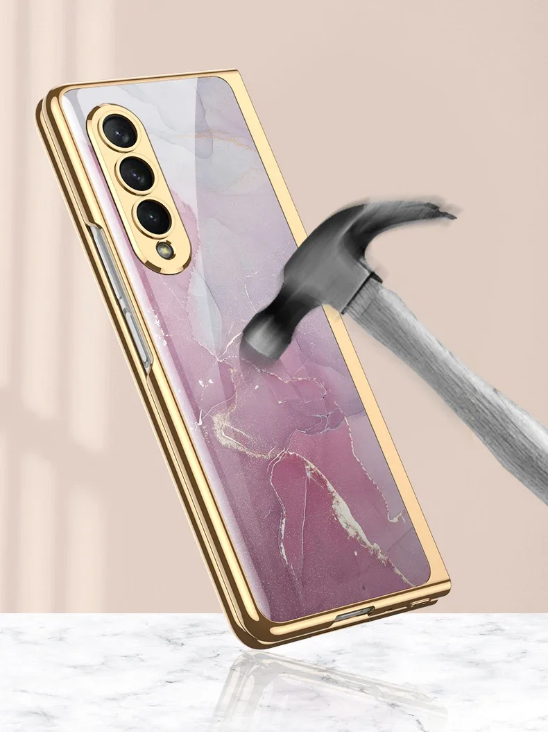 For Samsung Galaxy Z fold 3 case electroplated painted pattern tempered glass co