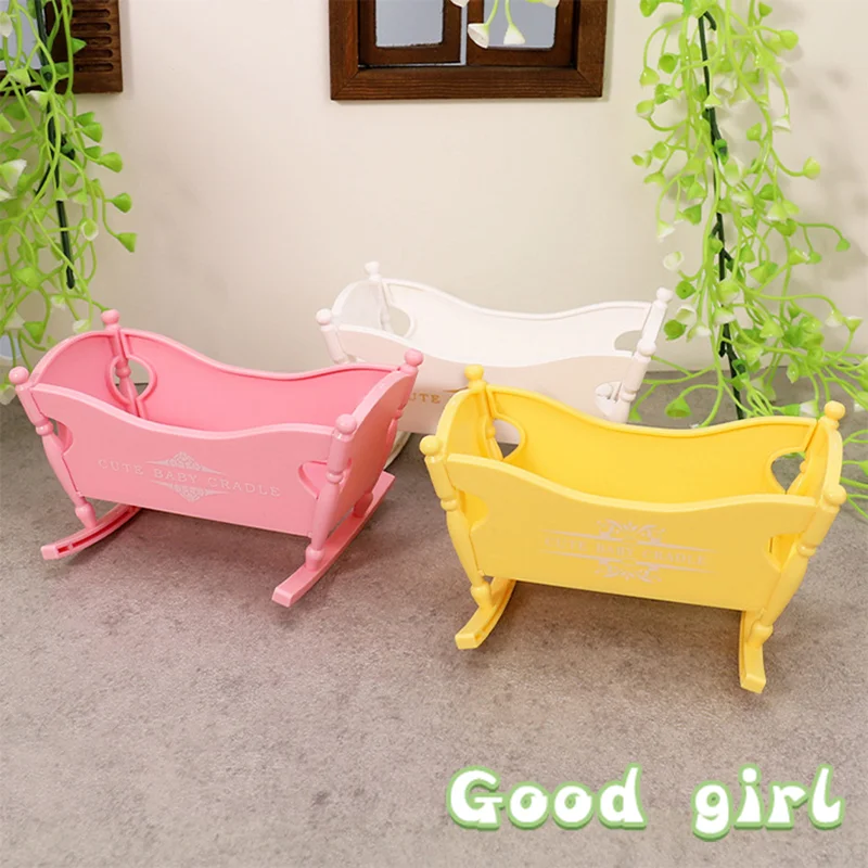 Miniature Dollhouse Cradle Crib Bed Furniture - Decorative Bedroom Toy Accessory Set (1:12 Scale)