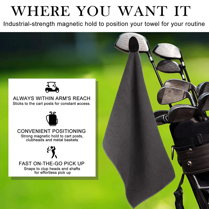 Ready Stock 1pcs microfiber golf towel with powerful magnetic ball wiping cloth 40x60cm 5
