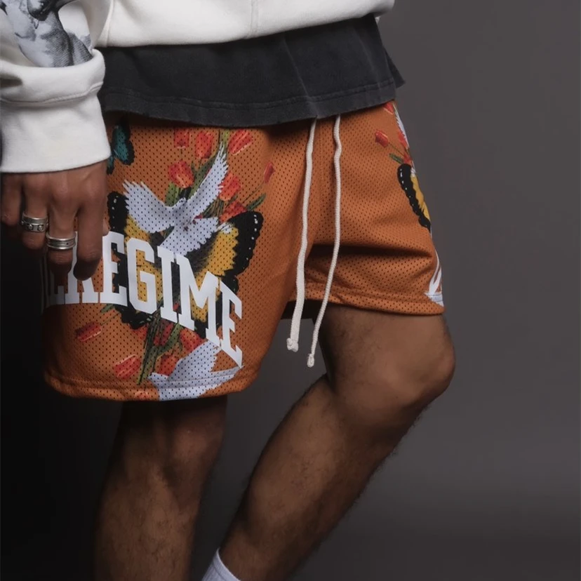 2023 Summer Men's CIVIL REGIME Mesh Shorts Fashion Dove Of Peace & Floral Printed Men Women