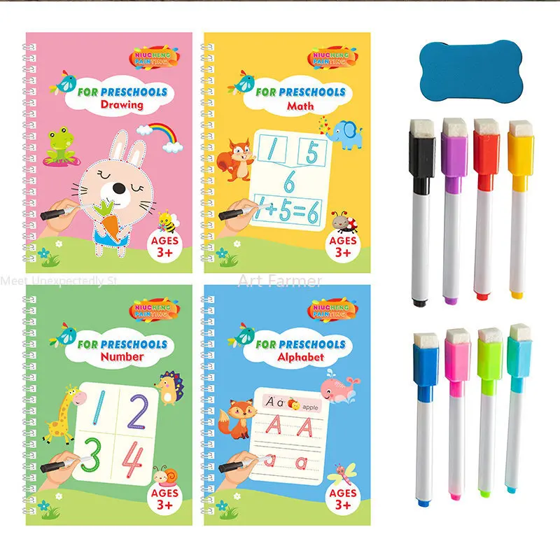 New Lettering Calligraphy Set Montessori Magical Tracing Workbook Erasable Magic Book for Children Reusable Notebook Writing 2