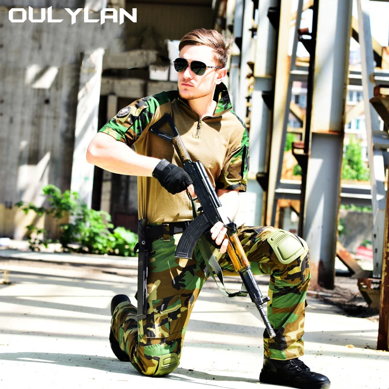 Oulylan Camouflage Shirts Summer Casual Training Shirts Tactical Shirt Hunting Clothes Combat Shirt Multicam Men Summer