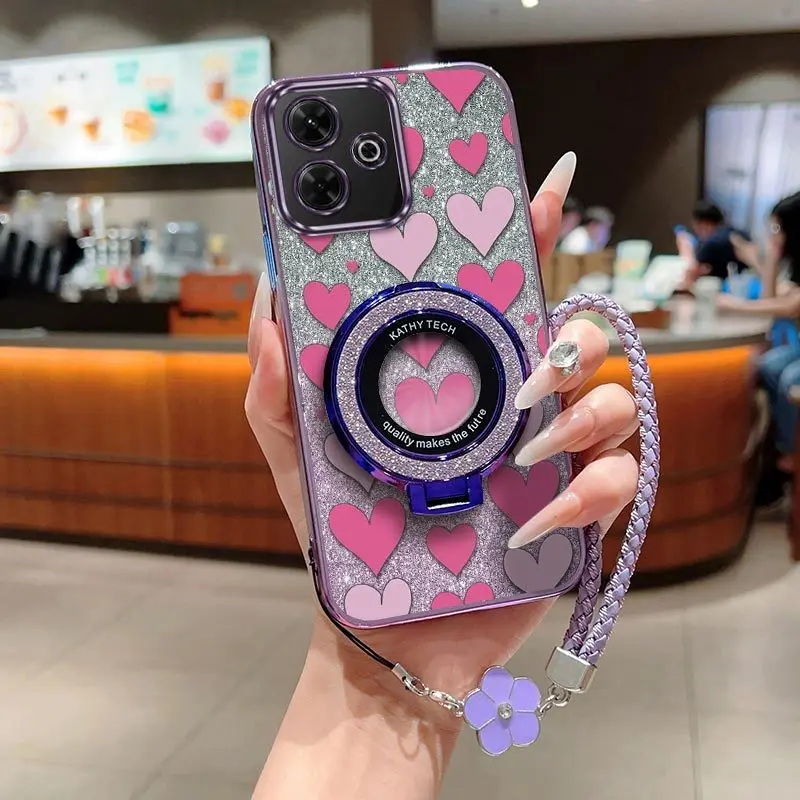 Cute Loving Heart Phone Case with Lanyard and Stand - 3 Piece Set
