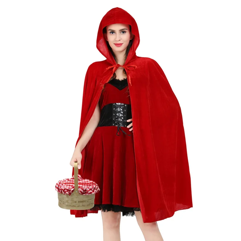 

Cloak with Hood Red Velvet Cape for Christmas Halloween Cosplay Costume Little Red Riding Hood Costume Women S-XXL