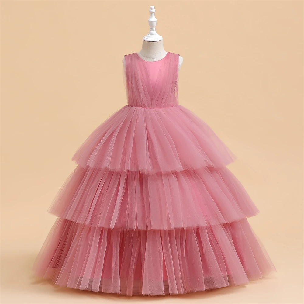 Elegante Brautjungfern Party Mädchen Kleid Weihnachtskostüm Schleife Erstkommunion Prinzessin Kleider für Mädchen Geburtstag Abend Abendkleid – Detail 2