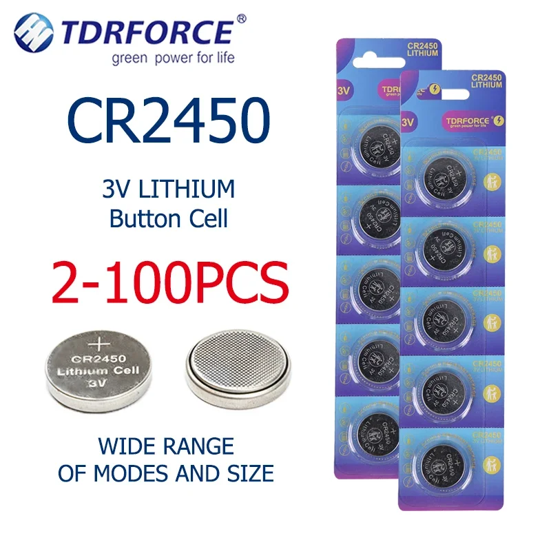 

2-100PCS CR2450 Button Cell Battery cr2450 3V Lithium Battery Coin Batteries 550mAh Capacity for Watch Calculator Toy Car Remote