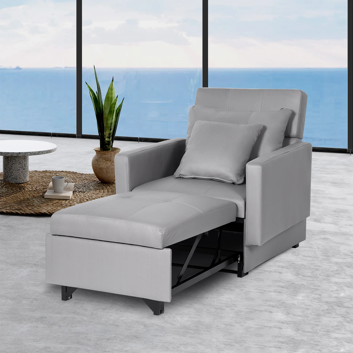 3-in-1 Convertible Sleep Chair Recliner Adjust Backrest Into a Sofa Bed Lounger Chair for Living Room