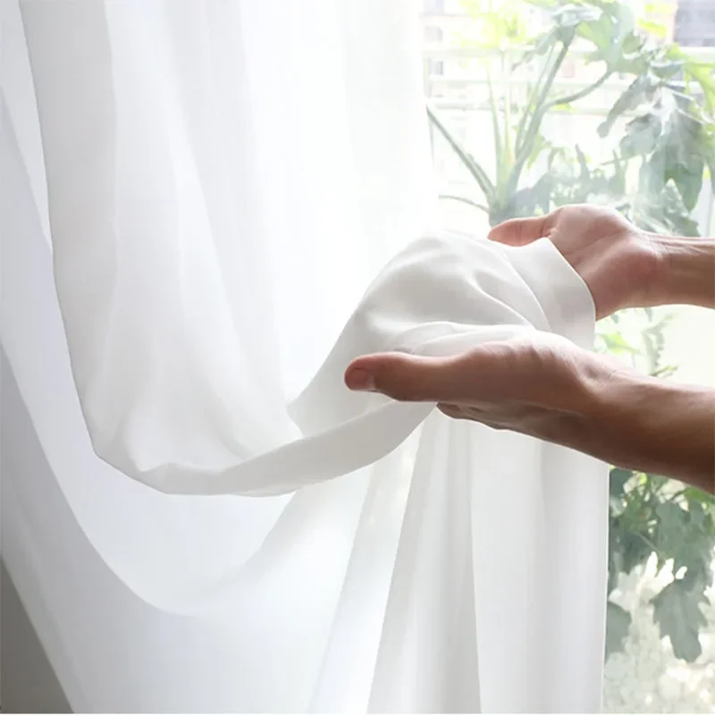 1Pc  Super Soft Chiffon White Tulle Sheer Curtains for Living Room Lining Bedroom Window Decor HOTEL Door Luxury Modern 거즈 커튼 4