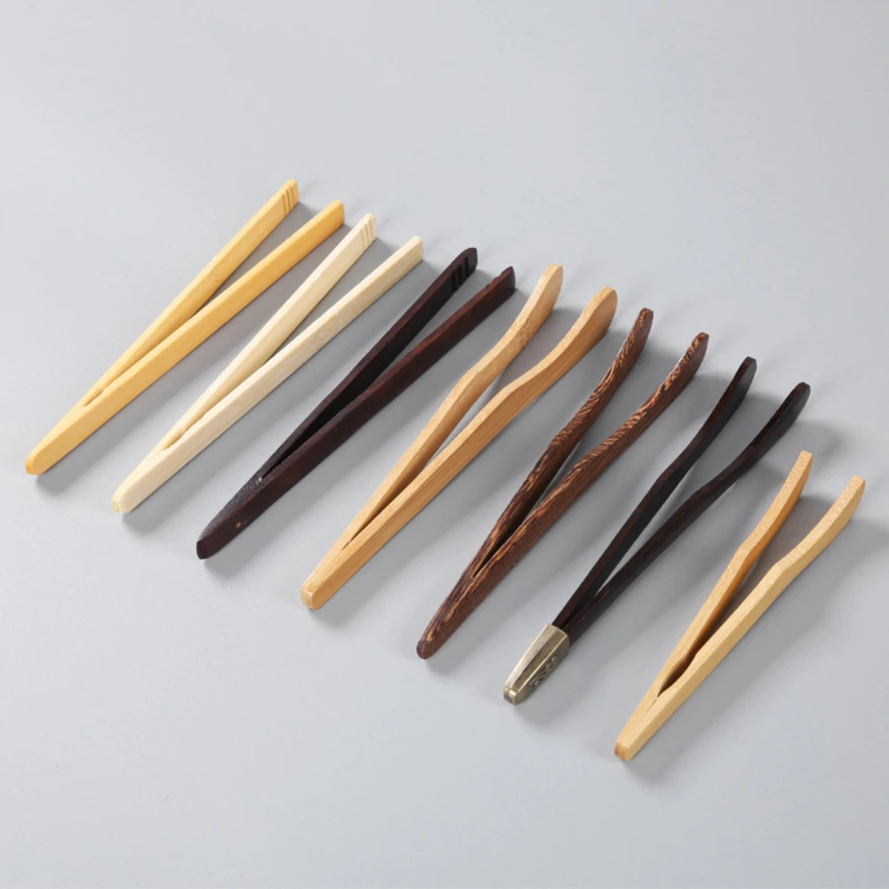 7 Styles Wood Bamboo Teacup Clip Anti-scalding Tea Clip Small Tools Food Clip Candy Fruit Salad Bread Tongs Kitchen Accessories