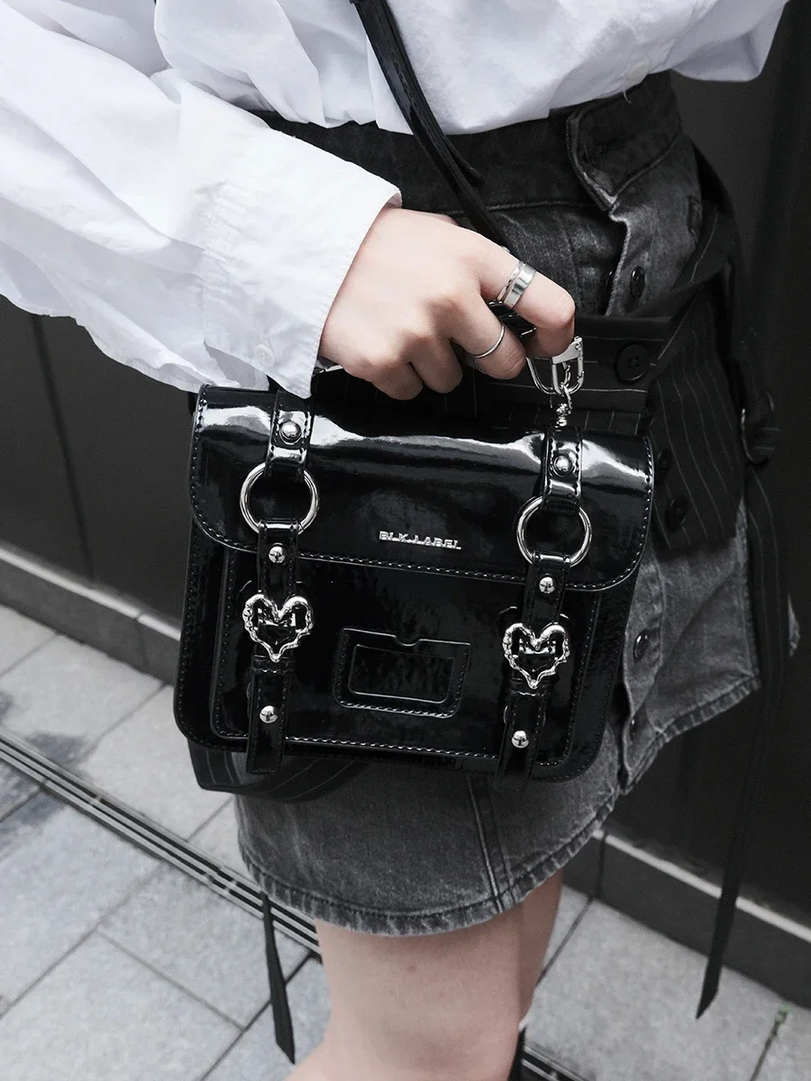 Y2K Photocard Collect Binder 3inch Photo Holder Books A6 Portable Handbag Loose Leaf Album Black Glossy PU Leather Itabag