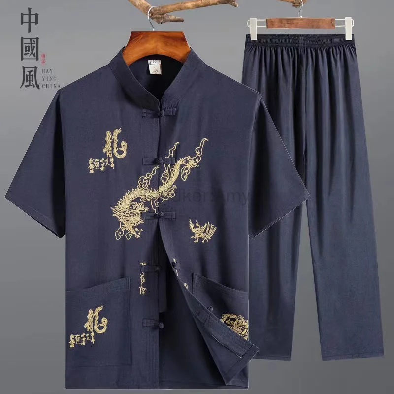 Chinese Traditional Costume Chinese Men Hanfu Top Vintage Dragon Tang Suit Men Hanfu Long Sleeved Coat Tops and Pants