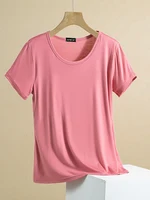 Modal Svel T-irt Women Summer Thin round Ne No Bra Casual Large Size Base irt Comfortable Breathable Loose Fit - Image 2