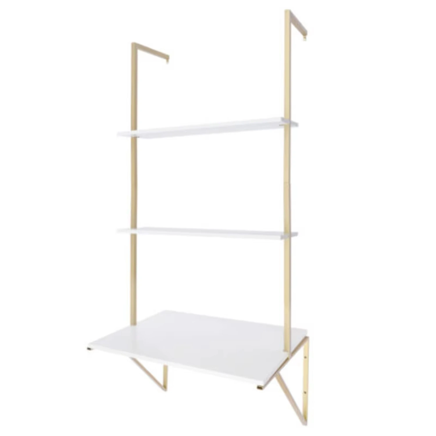 3 Tier White & Gold Wall Mount Ladder Desk Floating Shelves Desk