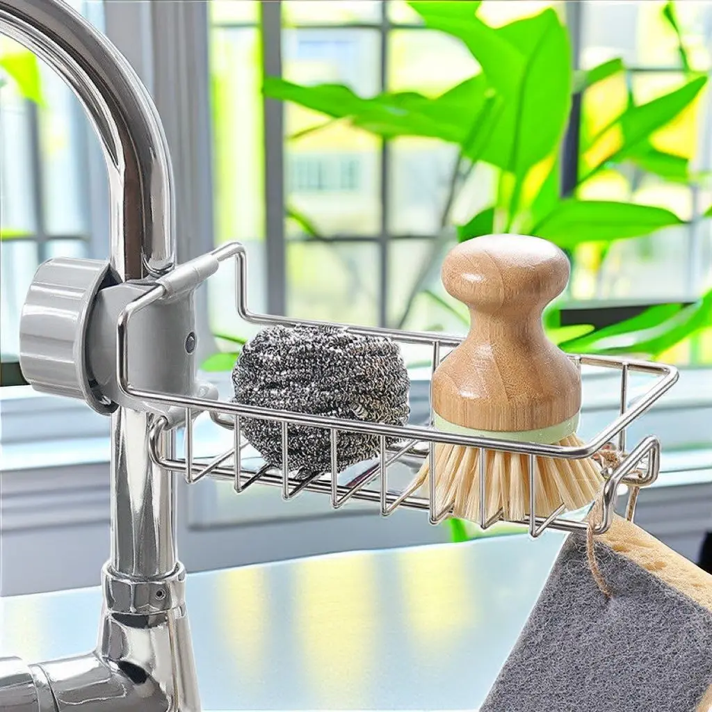 Kitchen accessories Kitchen Sink Faucet Sponge Holder Sink Drain Rack Soap Drainer Towel Rack No Suction Cup Kitchen Accessories 1Pc