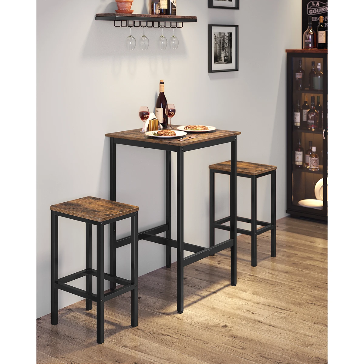 VASAGLE Breakfast Bar, Square Tall Bar Table, Heavy-Duty Steel