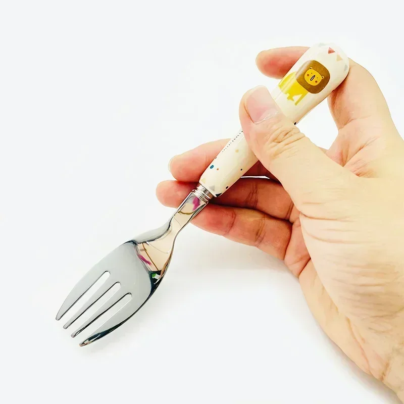 3pcs/lot Baby Spoon Fork Set Stainless Utensil Children's Tableware Training Spoon Feeding Tableware Soft Kitchen Accessories