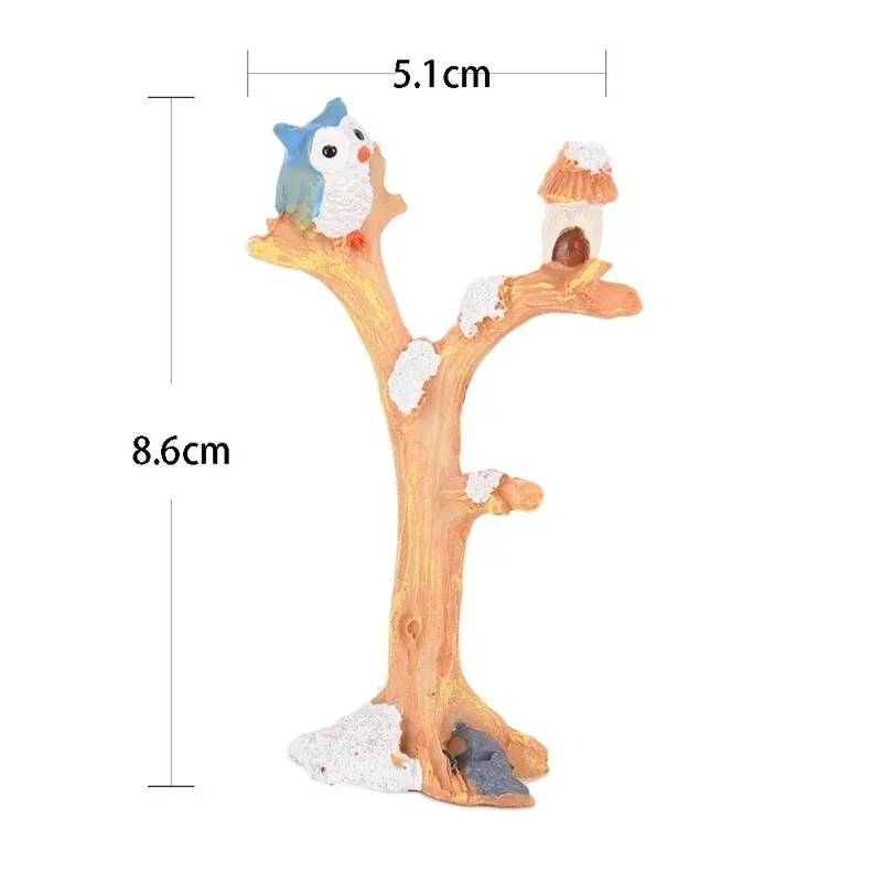 Mini Tree Branches Resin Miniatures Owl Fairy Garden House Kit Dolls Christmas Ornaments Baby Toys