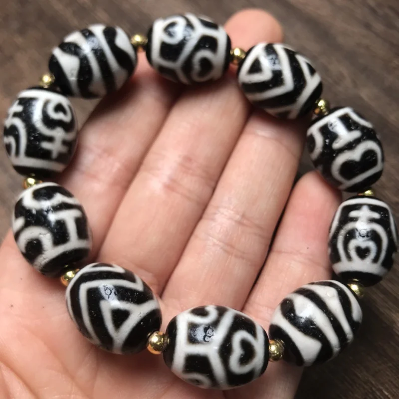 

Boutique High-Oil Pulp-Coated Duobao Tibet Beads Bracelet Black and White Natural Men's and Women's Same Bracelet