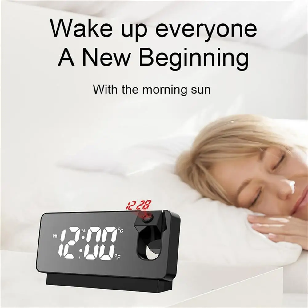 Portable Projector Home Led Digital Projection Alarm Clock Table Electronic with 180 Degrees Time Projector Bedroom Bedside Clock
