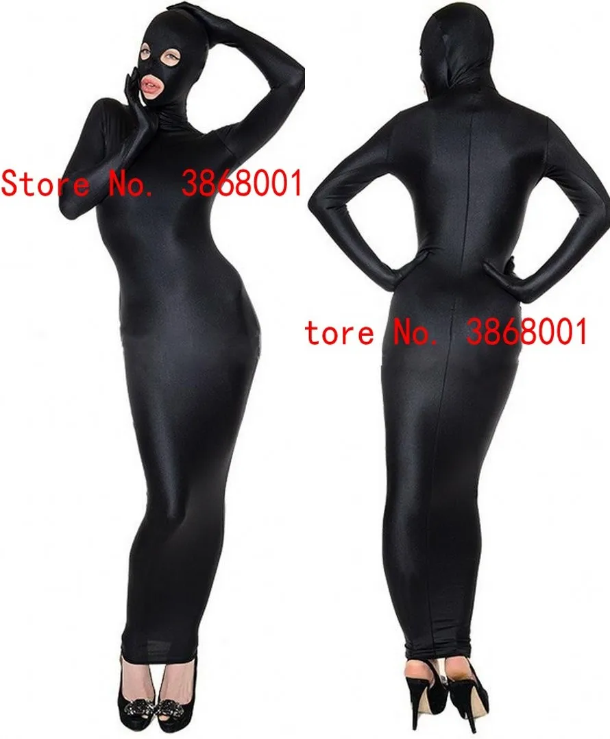 Black Lycar Spandex Wrap Dress Costumi Unisex Outfit Sexy Women Dresses Gonna Attillata Body Bags Costume Halloween Party