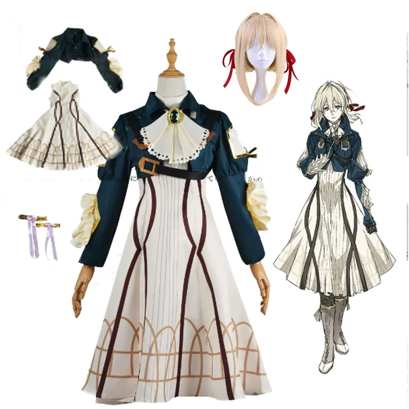 

Anime Violet Evergarden Cosplay Costume Violet Wigs Shoes Costume Outfits for Women Girls Halloween Party Role Play