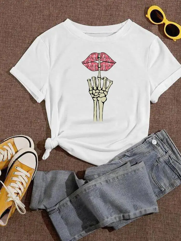 

Lip Funny Style Trend Lovely Fashion Lady Print Summer Tshirt Tee Women Clothing Cartoon Casual T-Shirt Graphic T Top
