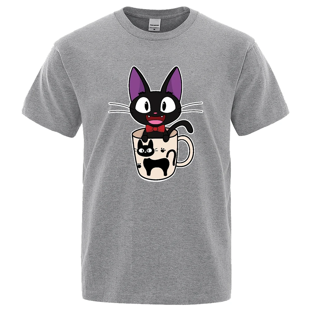 green t shirt Summer Men's Cute Teacup Cat Harajuku Printed Casual T-shirt Male Cotton Regular Short Sleeve T-shirts Top Man Tees Streetwear white polo t shirt