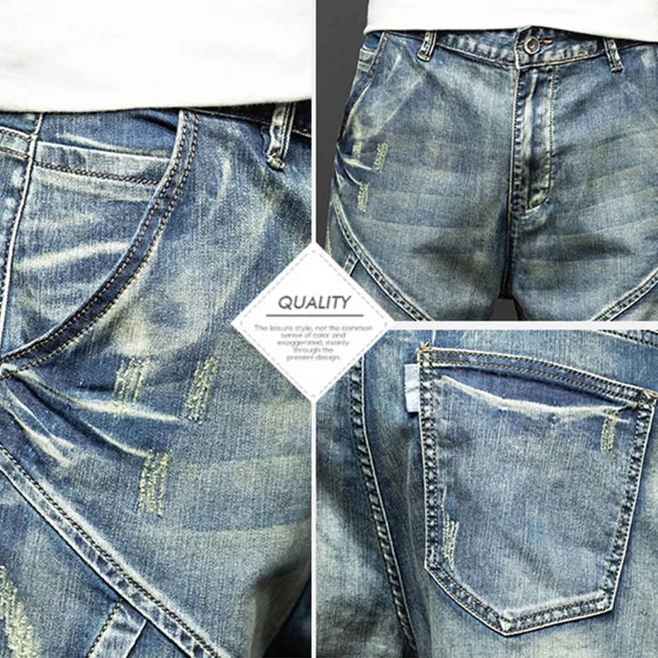 Plus Szie 44 Denim Shorts Men Summer Jeans Shorts Baggy Cargo Fashion Streetwear Short Pants Male Big Size Bottoms Blue