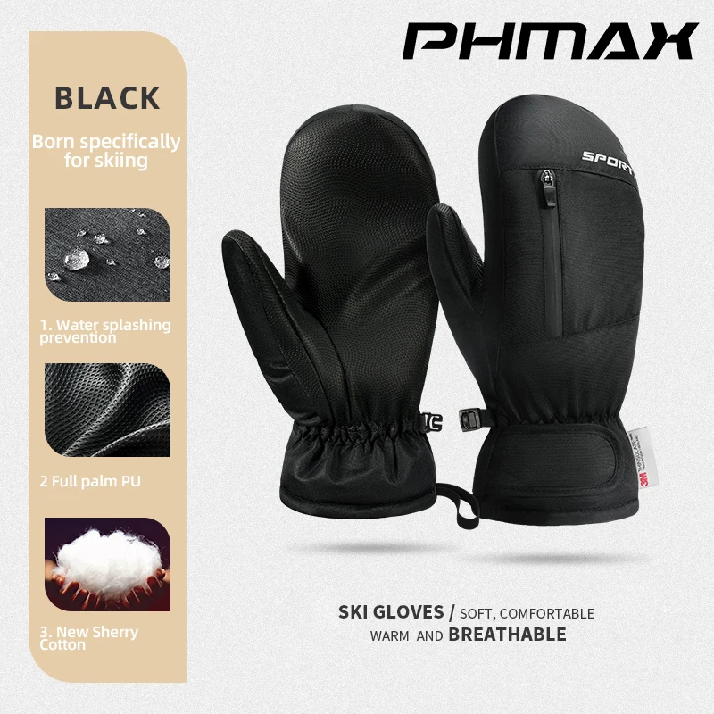 PHMAX-Luvas Ultraleves para Homens e Mulheres, À Prova de Vento, À Prova D 'Água, Equitação, Neve, Esqui, Snowboard, Manter Quente, Inverno