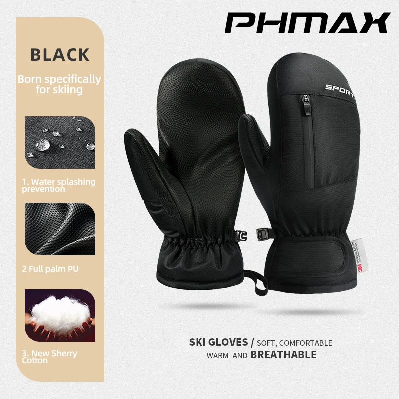 PHMAX Mitten Gloves Men Women Winter Ski Glove Waterproof Ultralight Snowboard Gloves Riding Snow Keep Warm Windproof Mitten