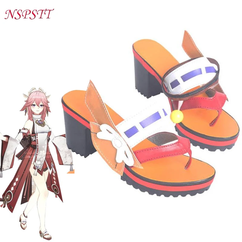 

NSPSTT Genshin Impact Yae Miko Cosplay Shoes Yae Miko High Heel Summer PU Leather Halloween Women Sandals