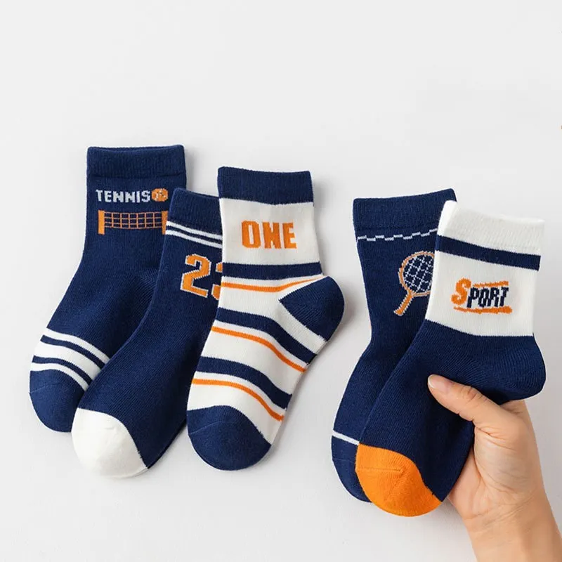 1-14T Kids' Socks Spring Autumn Cotton Socks 5 Pairs/lot Soft Cotton Socks Calf Socks Little Big Boys Crew Sock 6