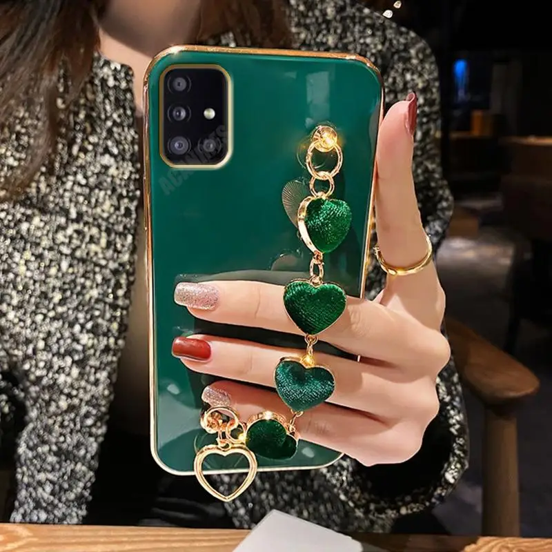 

Love Heart Bracelet Plating Case On For Samsung Galaxy A51 A71 4g A31 M51 M31 A12 A21s A50 A70 A30 Chain Silicone Cover A 51 71