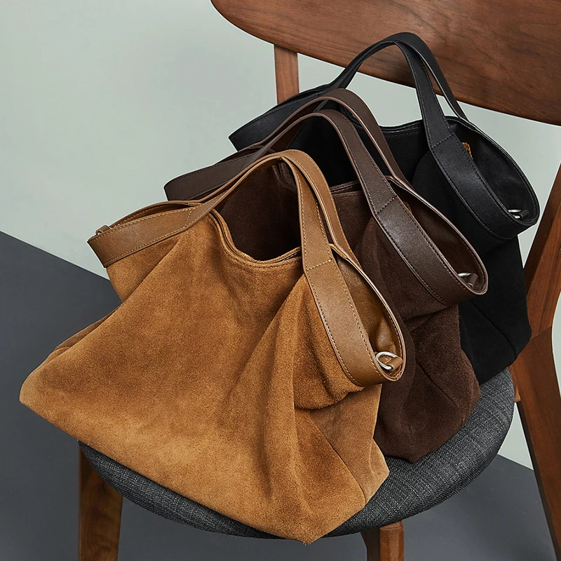 Women's Large Capacity Tote Bag 2026 New Vintage Suede Leather Spacious Crossbody Bag Commuting Versatile Trendy Premium Handbag 2