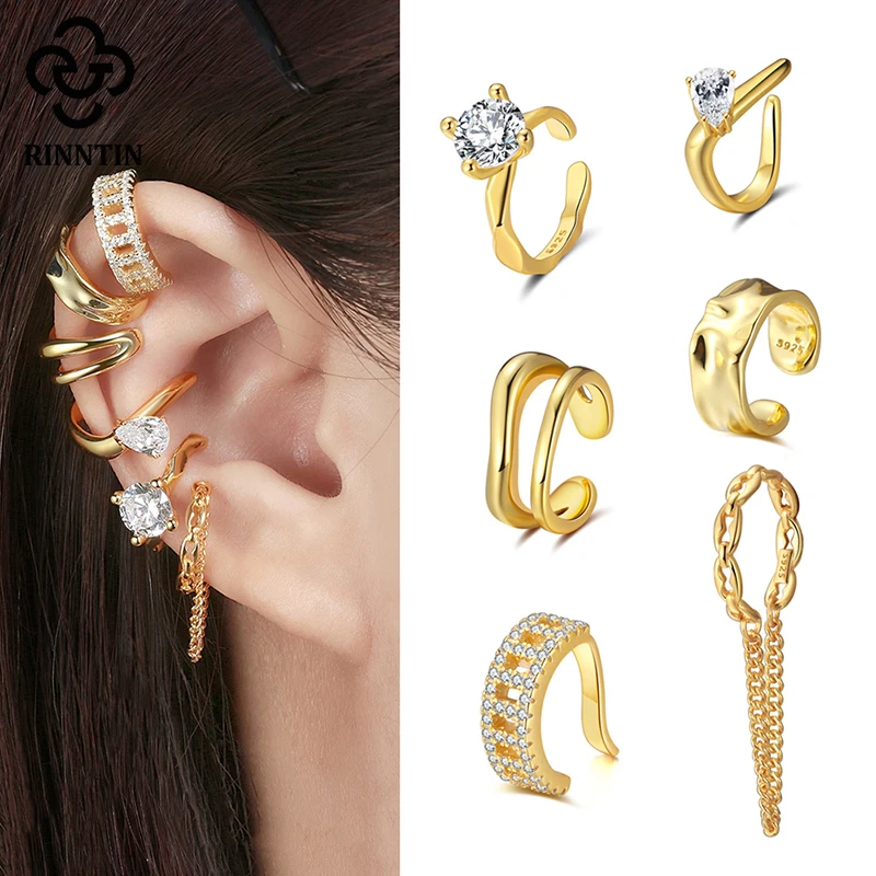 Rinntin 1Pcs 925 Sterling Silver Ear Cuffs Fashion Non-Piercing Ear Clip Circle Earrings with Zircon for Women Jewelry CL01 ear clip earrings clip earrings ear clip