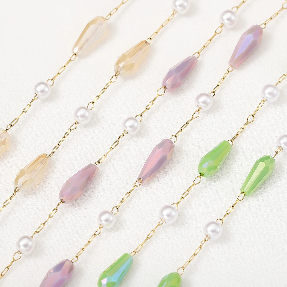 

1meter Stainless Steel Beaded Chain Crystal Beads&Imitation Pearls Elements Colorful Chain for Jewelry Making Necklace Bracelet