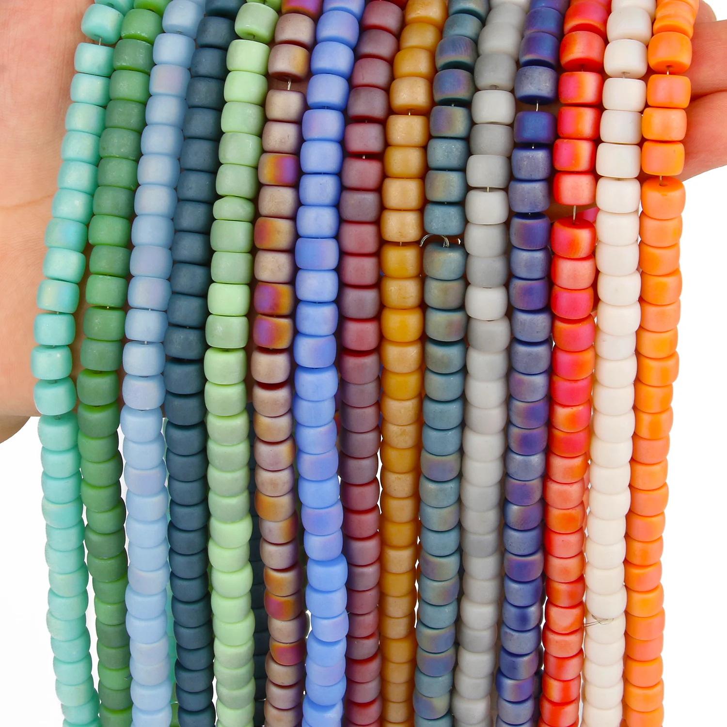 8x6mm Cylinder Shape Frosted Crystal Glass Bead Ab Matte Spacer Loose