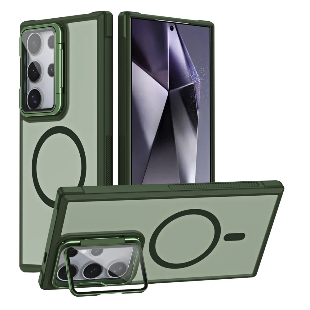 Luxury Magnetic Shockproof Case with Concealed Bracket and Acrylic Lens Protection Cover