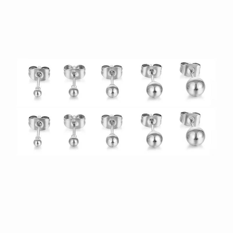 

20pcs/lot 2 3 4 5 6mm Round Bead Ball Earring Stud Post Fit 316L Stainless Steel Hypoallergenic Earring Jewelry Wholesale