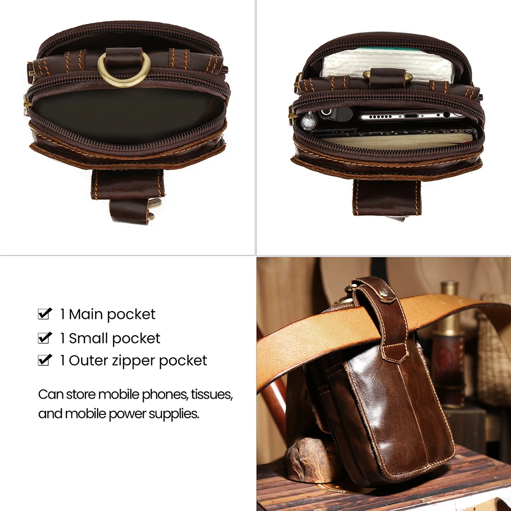 Waist packs men first layer cowhide gentleman mobile phone bag small wallet Coin purses retro Money clip High capacity