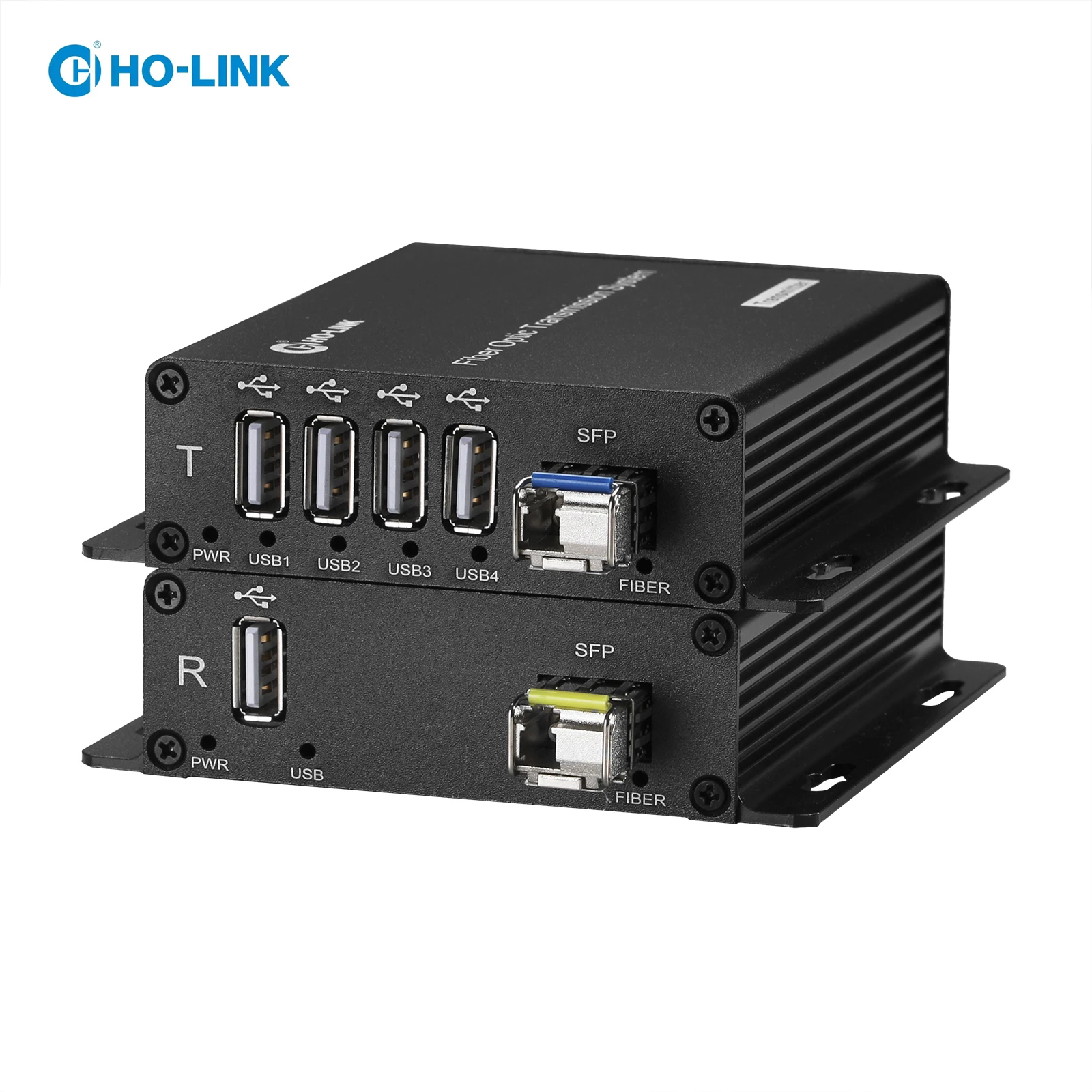 

USB 2.0 Hub Fiber Optic Extender to Max 250 Meters with 10 Gbps SFP Module, USB 2.0 Splitter 1 to 4 Ports Over 1 Fibers