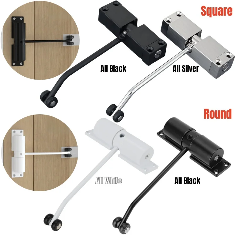 Automatic Door Closer All White/Black Safety Double Spring Door Closer Silence Adjustable Convert Hinged Doors to Self-Closing