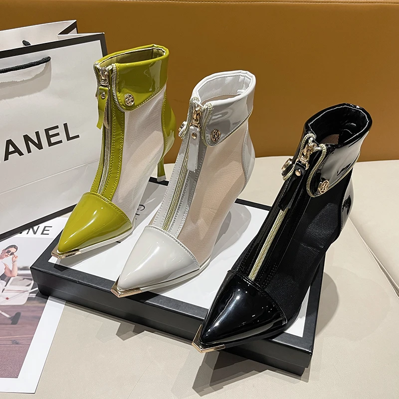 2024 New Tiletto Heel Women Boots Pointed Toe Retro British Style Sandals Women Mesh Breathable Shoes for Women Heels Sandals
