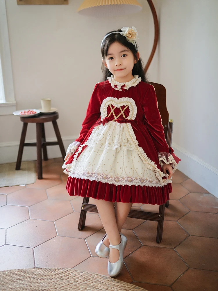 

ins New Girls' Christmas Burgundy Velvet Dress Toddler Girl Clothes Flower Girl Dresses for Weddings Girls Eid Dress