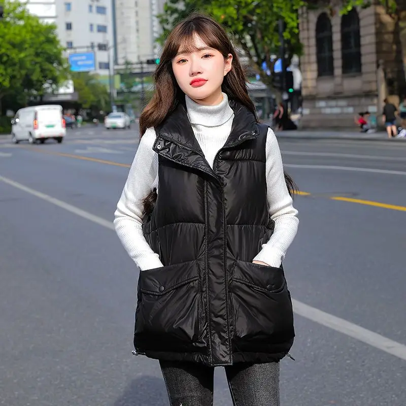 

Autumn Female Stand Collar Cotton Vest Women Jacket Outerwear Fashion All-Match Sleeveless Waistcoat Woman Coat G819