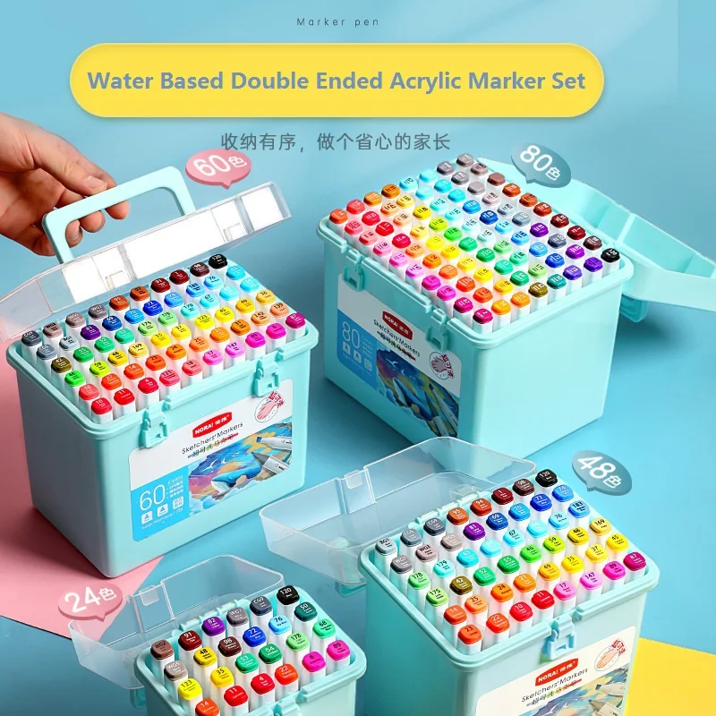 

12/24/36/48/60/80 Colors Water Acrylic Marker Based Double Headed Set Plumones for Children's Art Anime Special Washable Brush