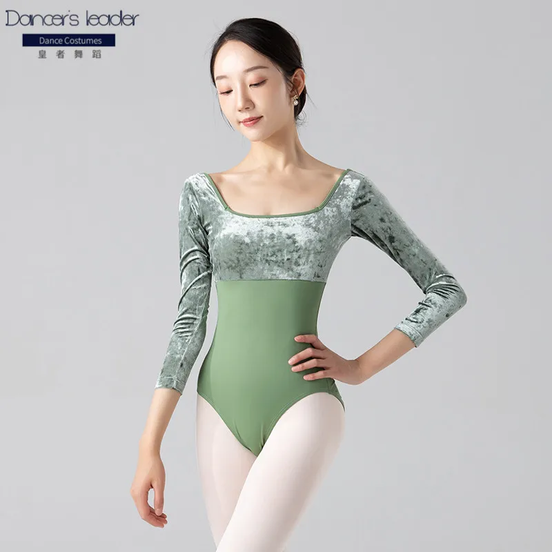 Ballet Costume Leotard for Women\'s Feeling Square Neck Velvet Gymnastics Leotard Tights Performance Costume Body Clothes